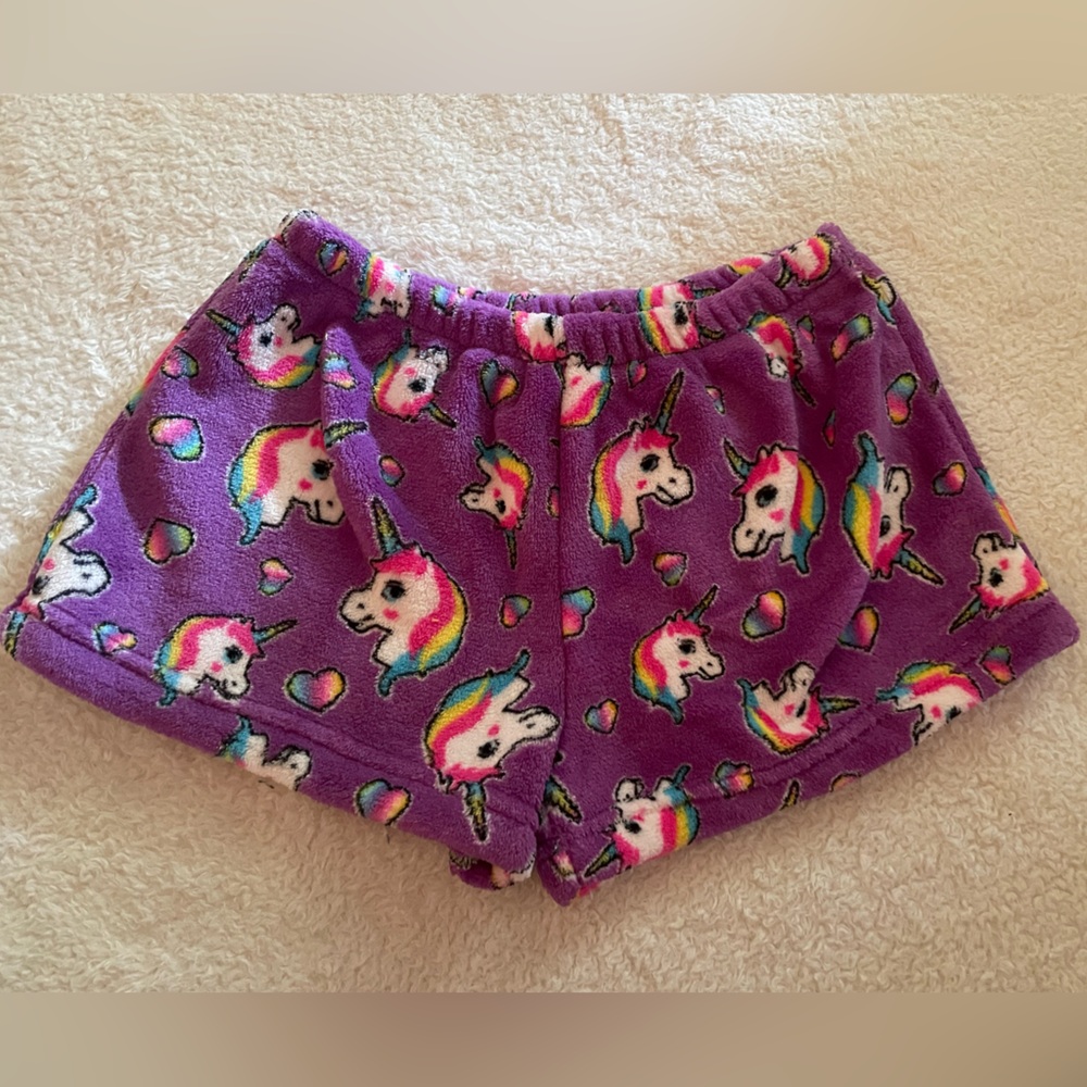 NWT Made with Love and Kisses Purple Unicorn Plush Pajama Shorts Size 10/12 (x3)